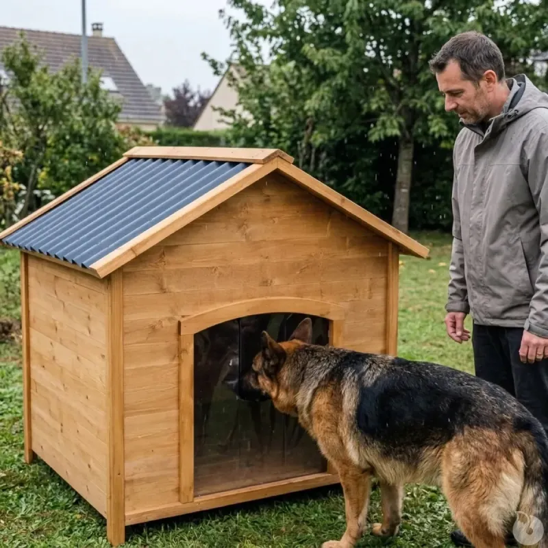 Niche en bois chalet pour chien - Taille XL - Toit PVC - Ducatillon