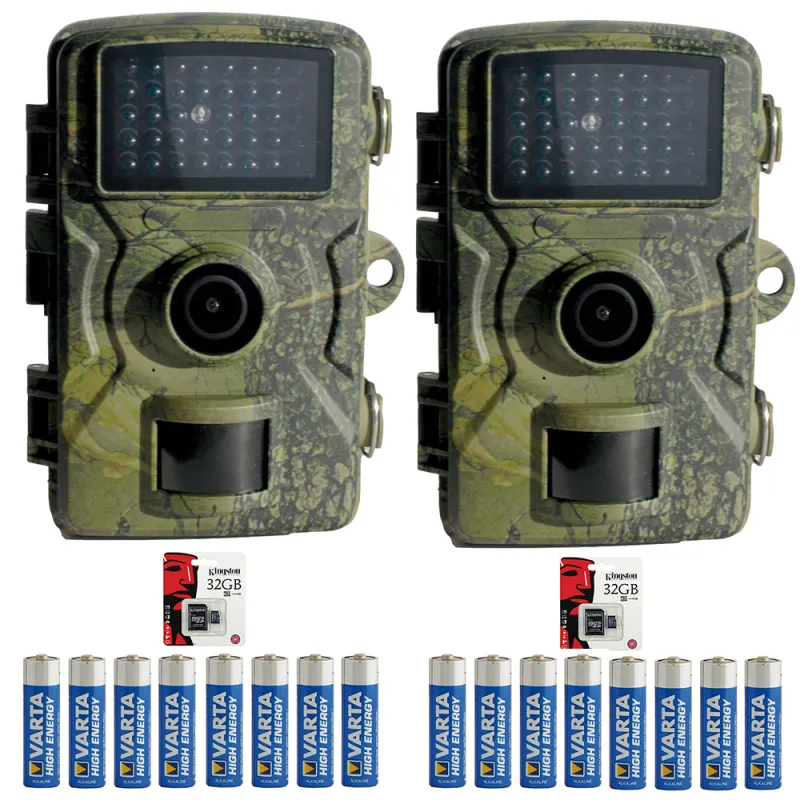 Pack 2 caméras de chasse 12 MP avec 16 piles et 2 microSD 32 Go - Ducatillon
