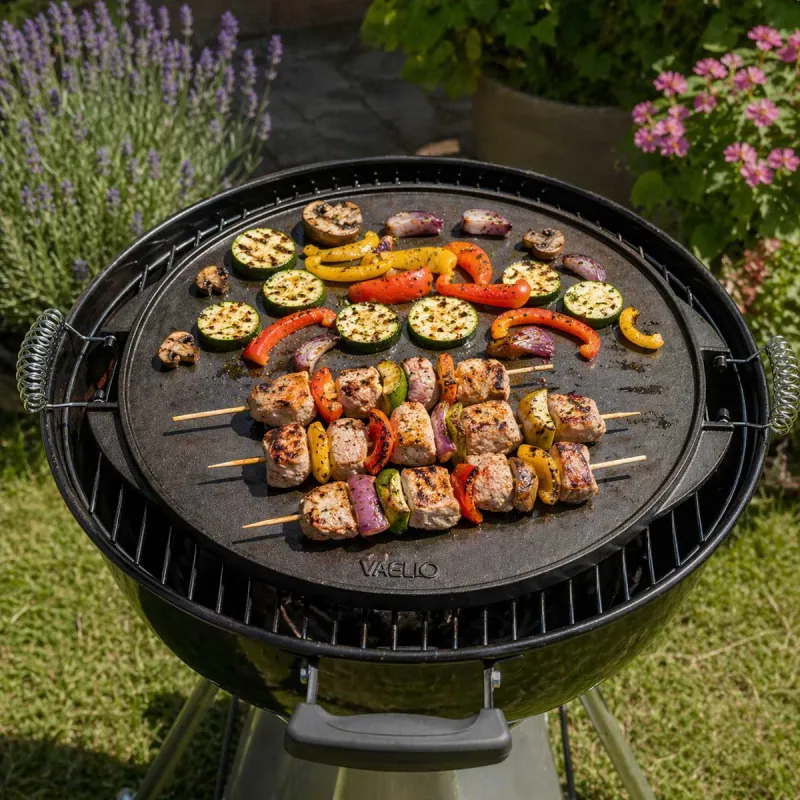 Plancha ronde barbecue réversible fonte émaillée Ø43cm 6-8 pers - Ducatillon