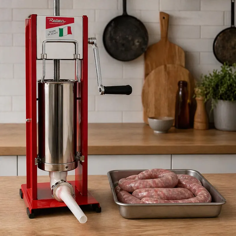 Poussoir à saucisses vertical Reber 5L - Acier inoxydable - 4 entonnoirs