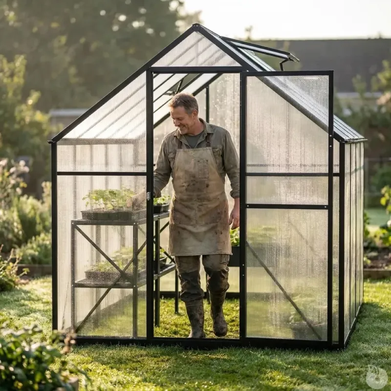 Serre de Jardin en Aluminium avec Polycarbonate 119x177x192cm - Transparente et Verte - Ducatillon