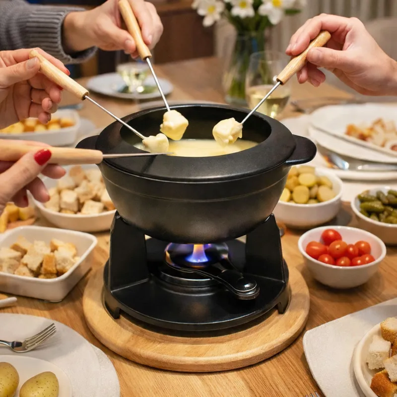 Service à fondue noir mat CLASSIC avec caquelon réchaud fourchettes - Ducatillon
