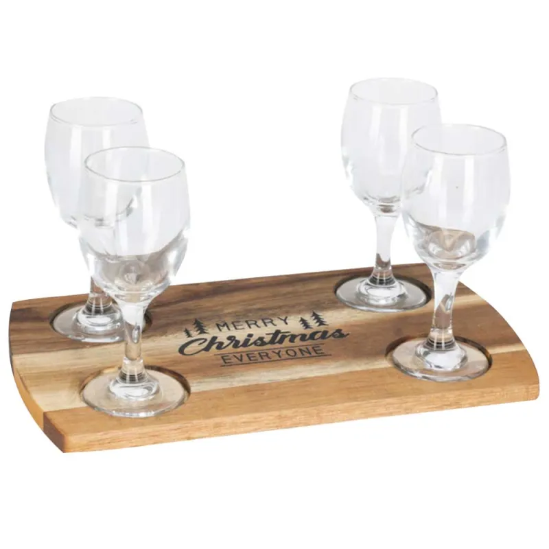 Set 4 verres whiskey 200ml + plateau acacia 290x170mm - Ducatillon