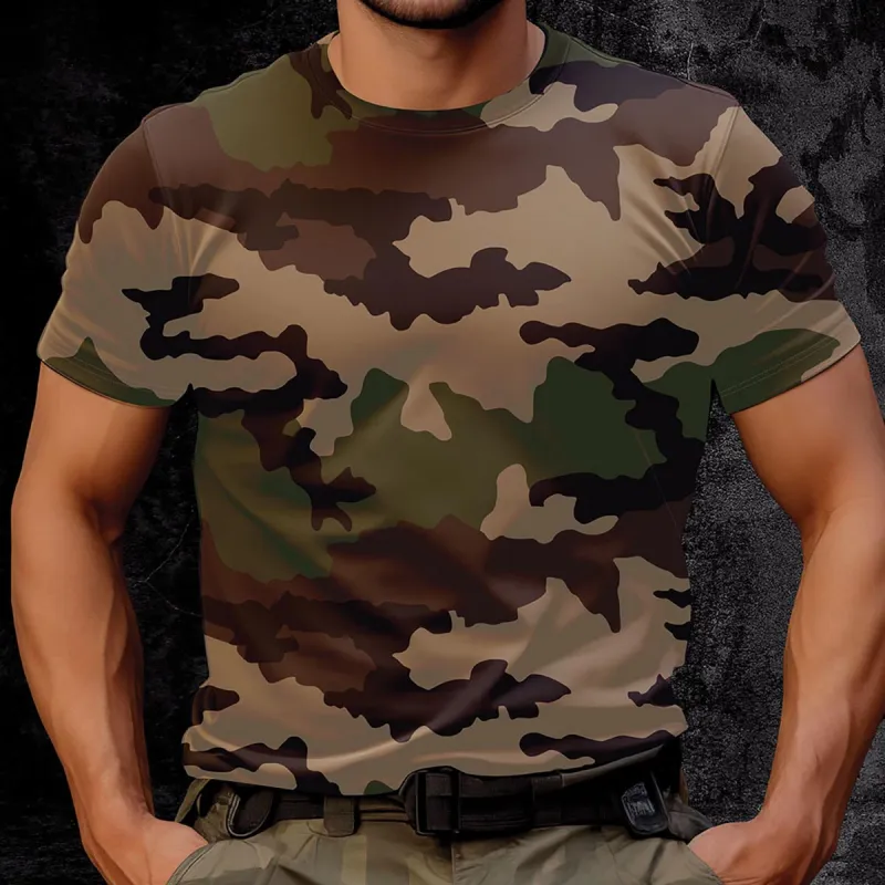 T-shirt Homme Camo CE - 100% Coton Peigné - Manches Courtes - Col Rond - Taille L - Ducatillon