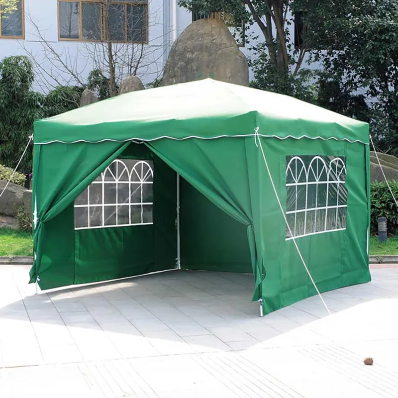 Tonnelle pliante 3x3 m en acier vert avec parois latérales - Ducatillon