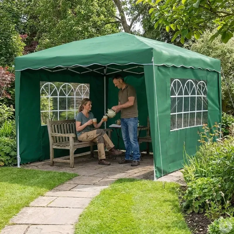 Tonnelle pliante 3x4 m en acier verte avec parois latérales - Ducatillon