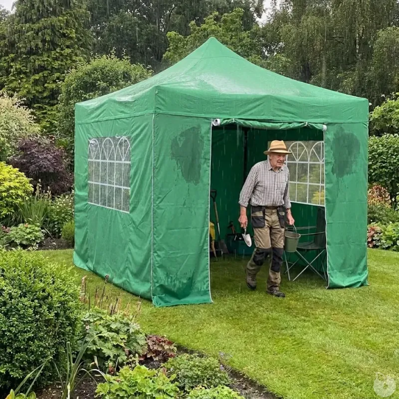 Tonnelle pliante aluminium 3x3 m verte avec parois latérales - Ducatillon