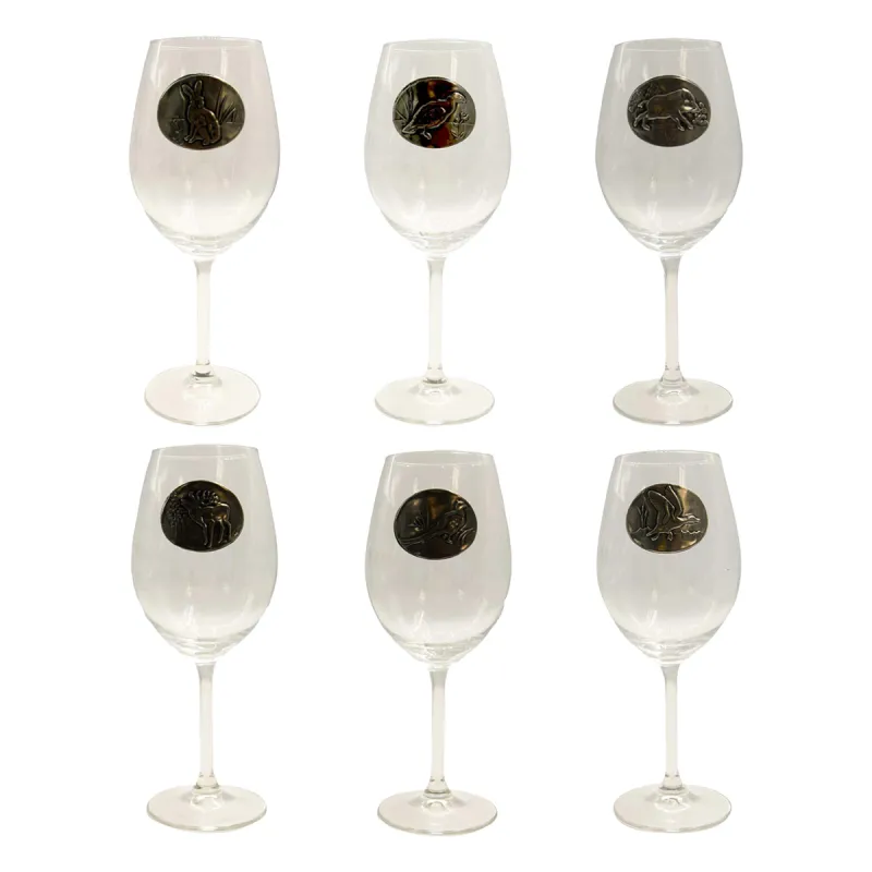 Verres à vin 360 ml décor étain relief de gibiers 6 pièces - Ducatillon