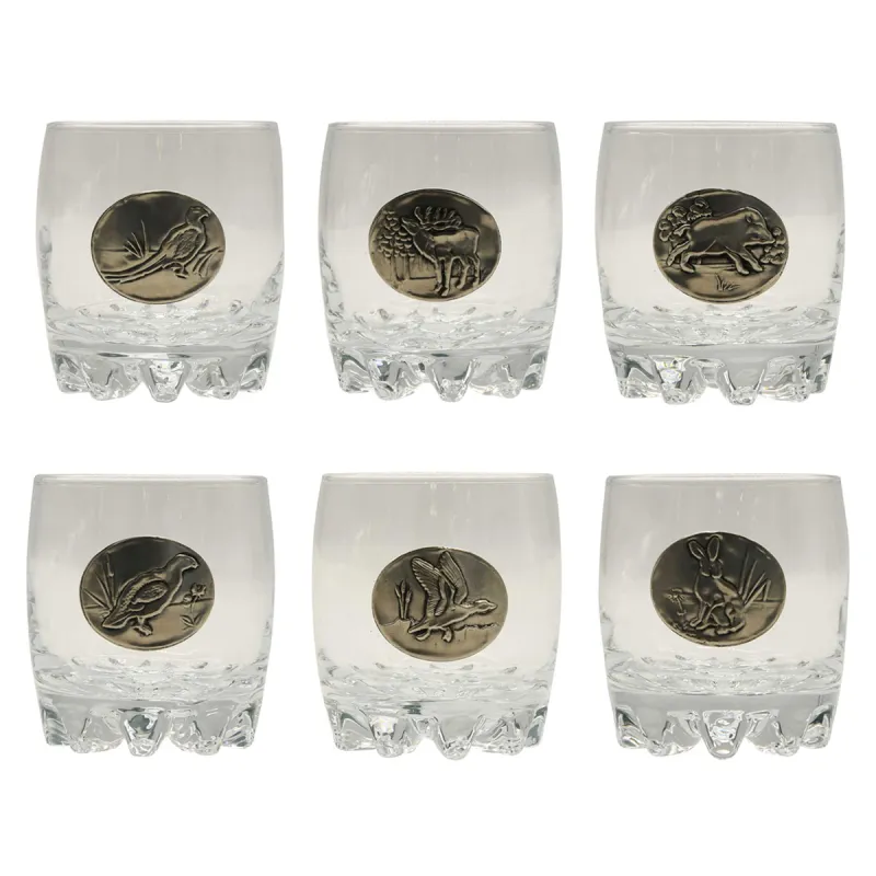 Verres à Whisky 30 cl décor étain relief de gibiers Lot de 6 - Ducatillon
