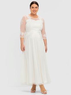 Robe de mariée, couleur : couleur ivoire clair à motifs, taille 56, marque Sheego, 100% Polyester - helline