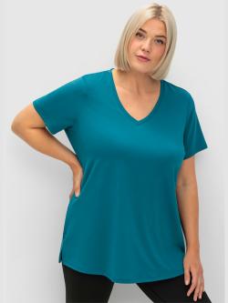 T-shirt technique, couleur : vert foncé uni, taille 46, marque Sheego, 90% polyester;10% élasthanne - helline