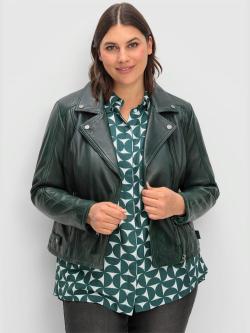 Veste motard, vert foncé uni, taille 58, Sheego - helline
