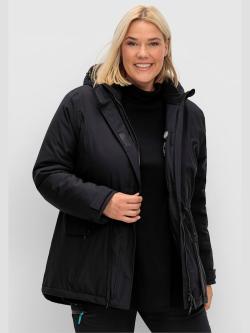 Veste d'extérieur, Longueur env. 82 cm., couleur : noir uni, taille 50, marque Sheego, 94% polyester;6% élasthanne - helline