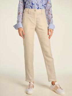 Pantalon en lin style soigné, poches fendues, couleur marron, taille 38, marque Ashley Brooke - helline