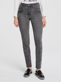 Jeans effet ventre plat glissières décoratives, coleur pierre grise - HELLINE