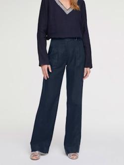 Pantalon en lin jambes larges, couleur bleu, taille 40, marque Rick Cardona - helline