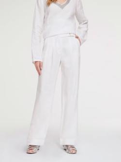 Pantalon en lin jambes larges, couleur blanc, taille 44, marque Rick Cardona - helline