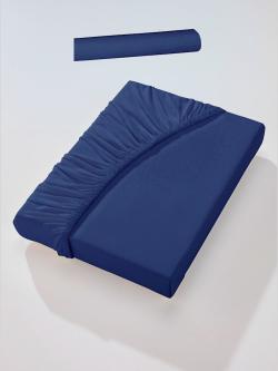 Drap-housse jersey fin maco à repassage superflu, couleur bleu, taille 1 pièce 90x190 - 100x200 cm, marque Estella - helline