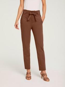 Pantalon paperbag coupe carotte, couleur marron, taille 44, marque Linea Tesini - helline