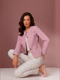 Blazer bouclé 30% laine, couleur rose, taille 42, marque CREATION L PREMIUM - helline