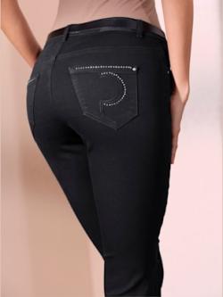 Jean 5 poches poches avec broderie et pierres fantaisie, couleur noir, taille 44, marque Ascari - helline
