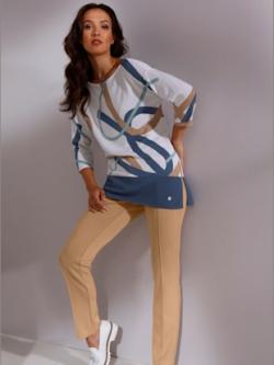 Pantalon extensible 50% modal, couleur marron, taille 48, marque CREATION L PREMIUM - helline