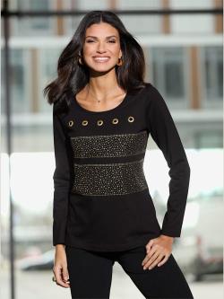 Sweatshirt œillets décoratifs, couleur noir, taille 42 - helline