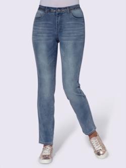 Jean 68% coton, couleur bleu blanchi - HELLINE