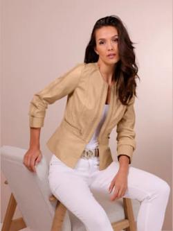 Blazer en cuir d'agneau nappa pur cuir d'agneau nappa, couleur couleur chamois - HELLINE
