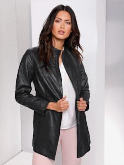 Blazer en cuir pur cuir d'agneau nappa, couleur anthracite - HELLINE