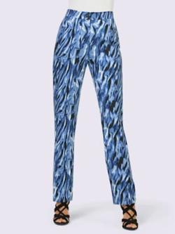 Pantalon entretien facile, coleur écru-bleu roi imprimé - HELLINE