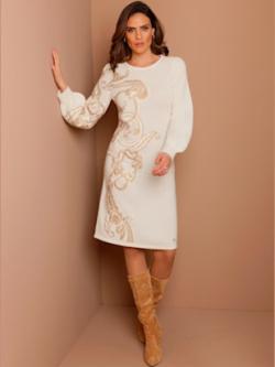Robe en tricot mélange mérinos/cachemire, couleur couleur ivoire, taille 38, marque CREATION L PREMIUM - helline