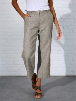 Pantalon en lin pur lin, couleur vert, taille 46, marque CREATION L PREMIUM - helline