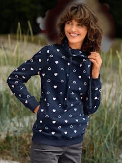 Sweatshirt féminin motif petit coeur, coleur marine - HELLINE