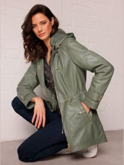Veste en cuir pur cuir d'agneau nappa, couleur vert, taille 50, marque Mainpol - helline