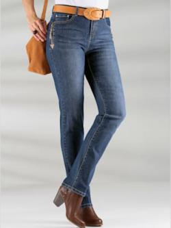 Jean avec poches originales en qualité extensible, coleur bleu délavé - HELLINE
