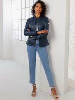 Veste en cuir haute qualité, couleur bleu, taille 44, marque Mainpol - helline