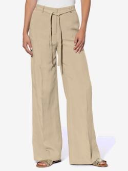 Pantalon en lin style marlène ample, couleur marron, taille 40, marque Rick Cardona - helline