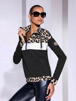 Sweatshirt mélange de modal doux, couleur noir, taille 52, marque Creation L - helline