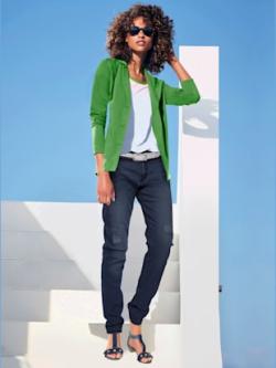 Blazer en jersey coupe sobre pour un look décontracté tendance, couleur vert, taille 50, marque Linea Tesini - helline