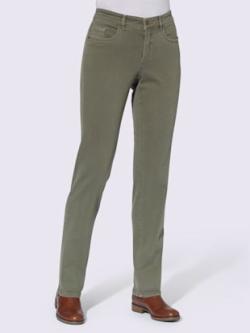 Jean 5 poches qualité coton doux sur la peau, coleur vert olive - HELLINE