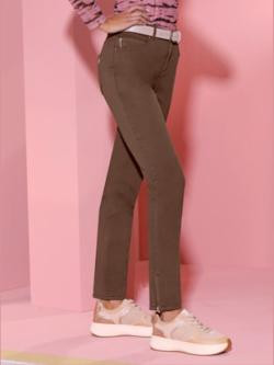 Pantalon coupe 5 poches en qualité extensible, coleur marron - HELLINE