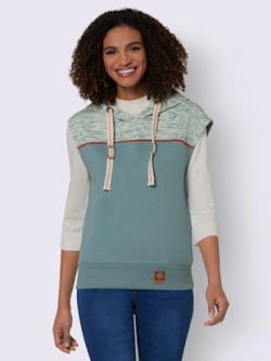 Sweatshirt à capuche qualité coton, coleur jade-blanc chiné - HELLINE