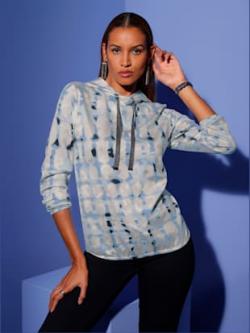 Sweat-shirt capuche tendance, coleur écru-bleu clair à motifs - HELLINE