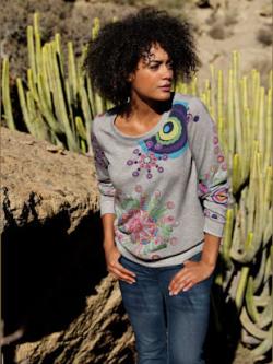 T-shirt femme à imprimé coloré, coleur gris chiné imprimé - HELLINE
