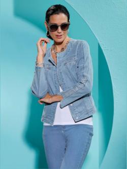 Blazer en jean boutons-pression dissimulés, couleur bleu, taille 48, marque Creation L - helline