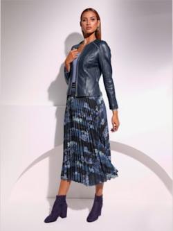 Veste en cuir 100% cuir agneau nappa, coleur bleu foncé - HELLINE