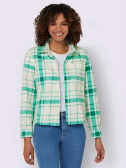 Veste polaire polaire très douce, coleur bleu vert-couleur ivoire à carreaux - HELLINE