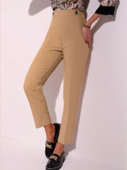 Pantalon plissé forme courte tendance, coleur couleur chamois - HELLINE