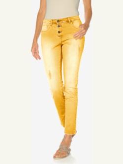 Pantalon boyfriend coupe droite, couleur jaune, taille 38, marque Linea Tesini - helline